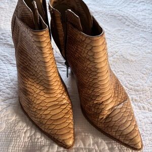 Zara Gold Snake-Embossed Pointed Ankle Boots